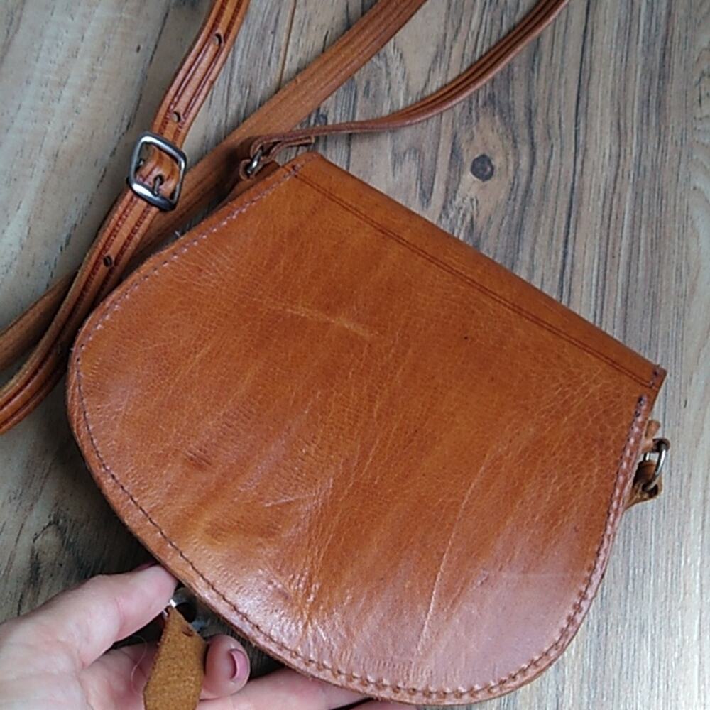 Brown Tooled Leather Boho Mini Satchel Purse - Picture 5 of 11